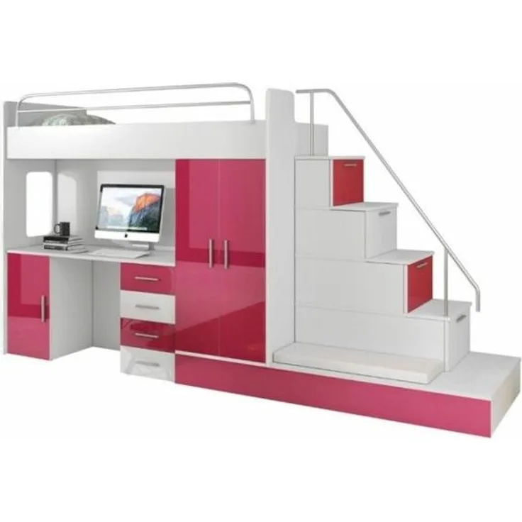 JVmoebel Hochbett Hochbetten Etagenbett Hochbett Blau Kinderzimmer Betten Etagen Rosa
