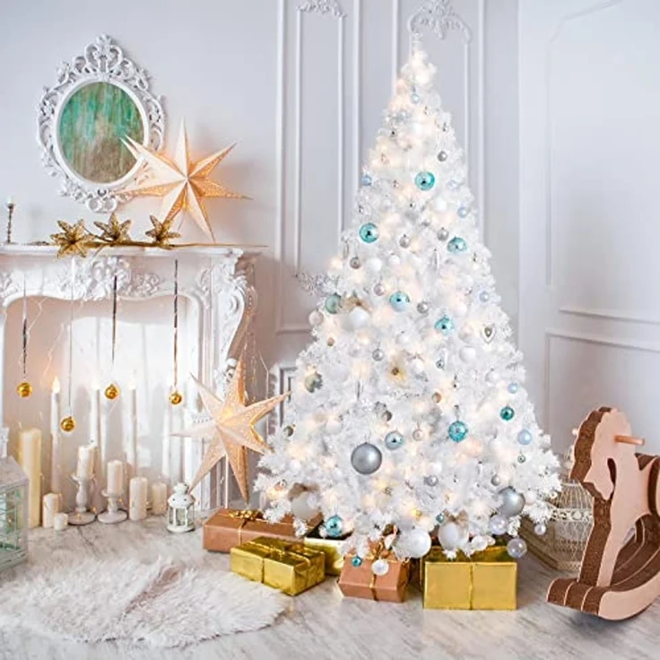 Salcar Künstlicher Weihnachtsbaum Künstlicher Tannenbaum Weihnachtsbaum Weiß Christbaum mit Ständer, Nordmanntanne, 210cm, 1025 PVC Nadeln, für Zuhause, Wohnzimmer, Hof, Weihnachtsfeier – Bild 4