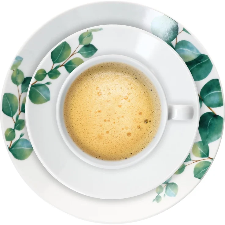18tlg Kaffeeservice Eukalyptus Porzellan 6 Personen Tassen Untertassen Teller – Bild 2