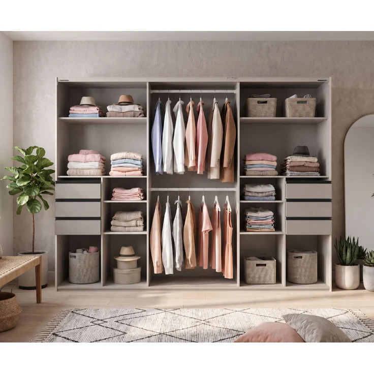 Schwebetürenschrank Kleiderschrank 3-trg 273cm Sandgrau, Glasfront Passepartout – Bild 8