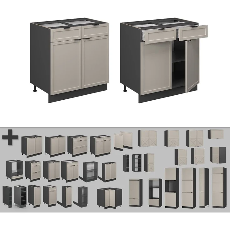 Küchenunterschrank Fame-Line GrauBeige 80 cm , AP Anthrazit Vicco – Bild 5