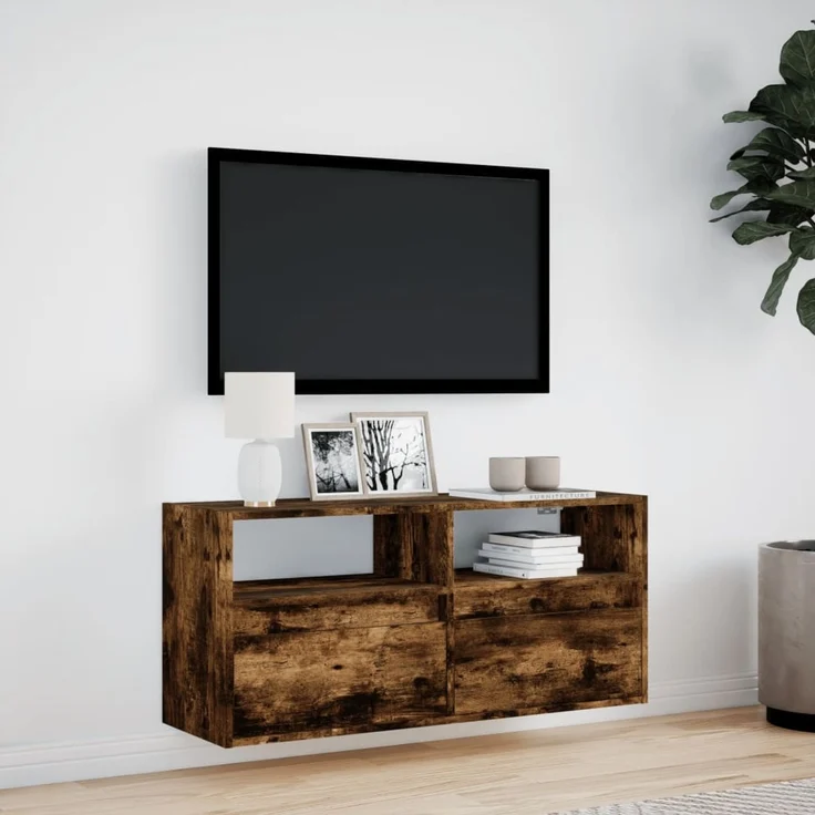 TV-Wandschrank, Fernsehschrank mit LED-Beleuchtung Räuchereiche 100 x 31 x 45 cm – Bild 4