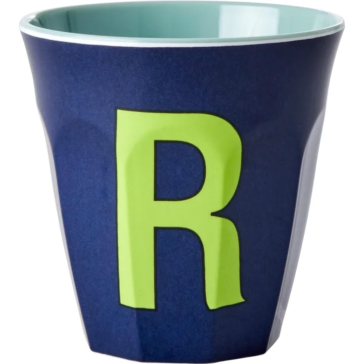 Rice Two Tone Dark Blue Melamin Becher Buchstabe R