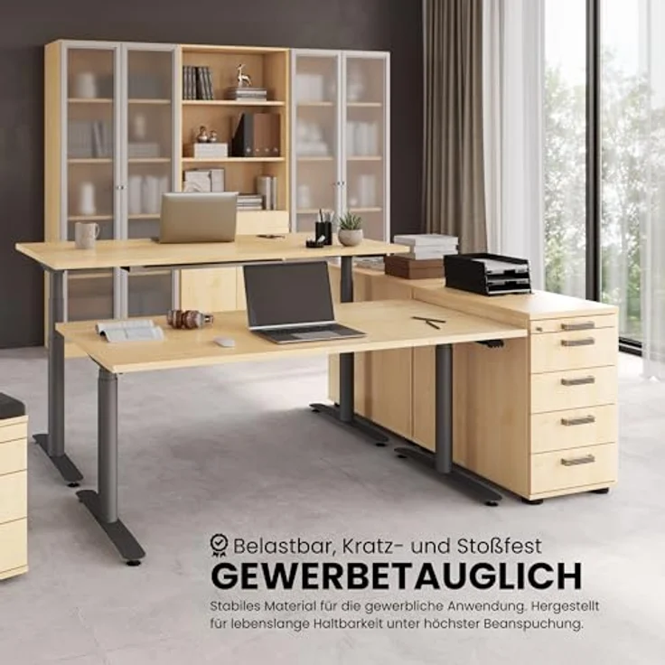 bümö Schreibtisch Schrank abschließbar, Schubladenschrank Holz in graphit, Container mit Schubladen - Schubladen Schrank Büro, Schreibtisch Container od. Schreibtisch Kommode mit Relinggriffe, SC50-G-G-RE – Bild 8