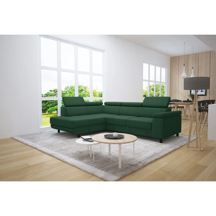 thematys Ecksofa LUNA L 250 x 183 cm, mit Schlaffunktion, mit Bettkasten, mit verstellbaren Kopfstützen, Grün (Poso 14), Ausrichtung Links – Bild 1
