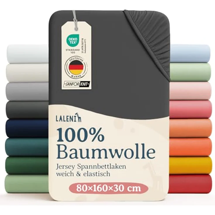 Laleni Jersey Spannbettlaken 80x160 cm Babybett - Oeko-TEX zertifiziertes Hausbett Spannbettlaken - Kinder Hausbett Bezug aus 100% Baumwolle - Spannbettlaken Hausbett - für Babynest in Anthrazit – Bild 2