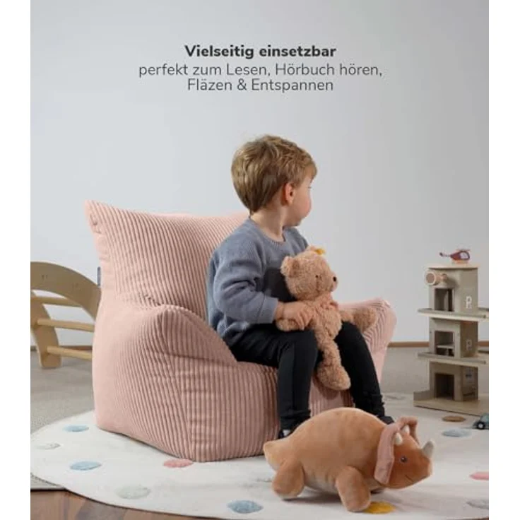 mokebo Der Pausenheld Kindersessel aus Cord, ergonomischer Kindersitzsack in Rosa für Kinder von 2 bis 6 Jahren – Bild 4