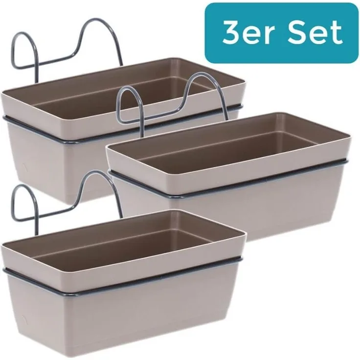 GarPet Blumenkasten 3 x Hängekasten Blumen Pflanz Kasten Set Wand Metall Haken Halterung