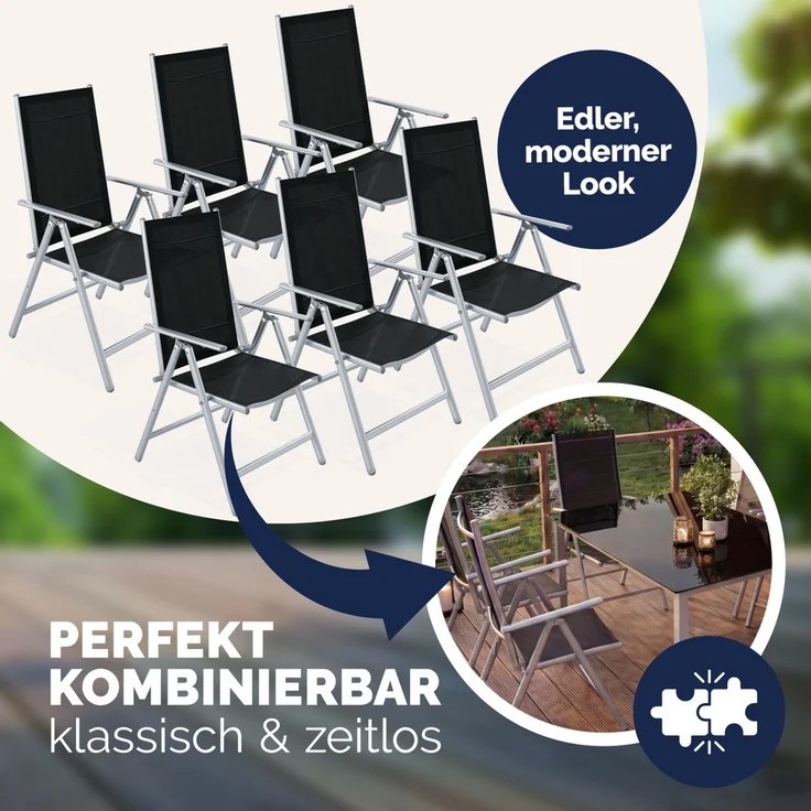 CASARIA® Aluminium Gartenstuhl Bern Klappbar Silber 6er Set – Bild 6