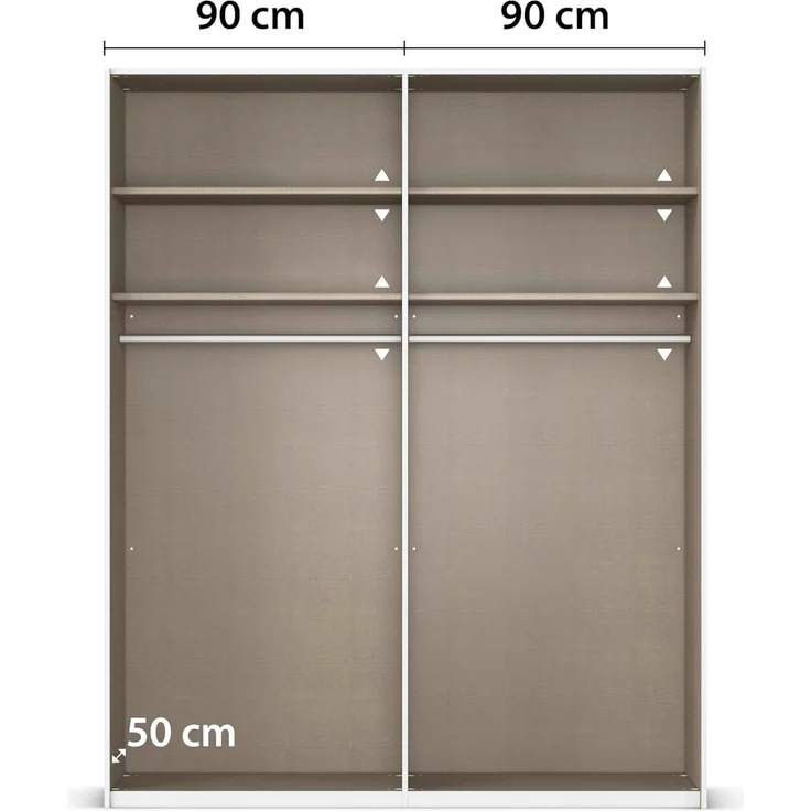 Rauch Möbel Alabama, Kleiderschrank, Garderobenschrank, 4-türig, Spiegel, Zubehör Basic, 2 Kleiderstangen, 4 Einlegeböden, Farbe Grau metallic, Schwarz, Griff Grau metallic, 181 x 229 x 54 cm – Bild 8