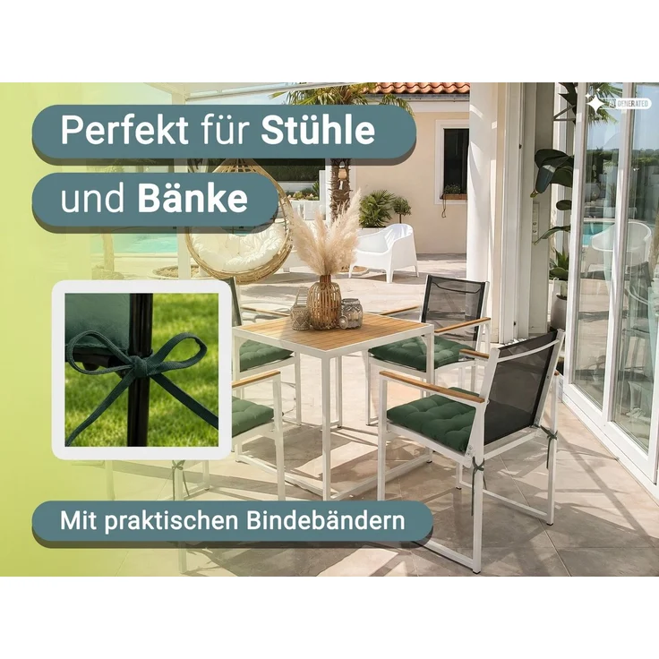 ZOLLNER Stuhlkissen, 40 x 40 x 3 cm, mit Bindebänder, für Indoor und Outdoor – Bild 2