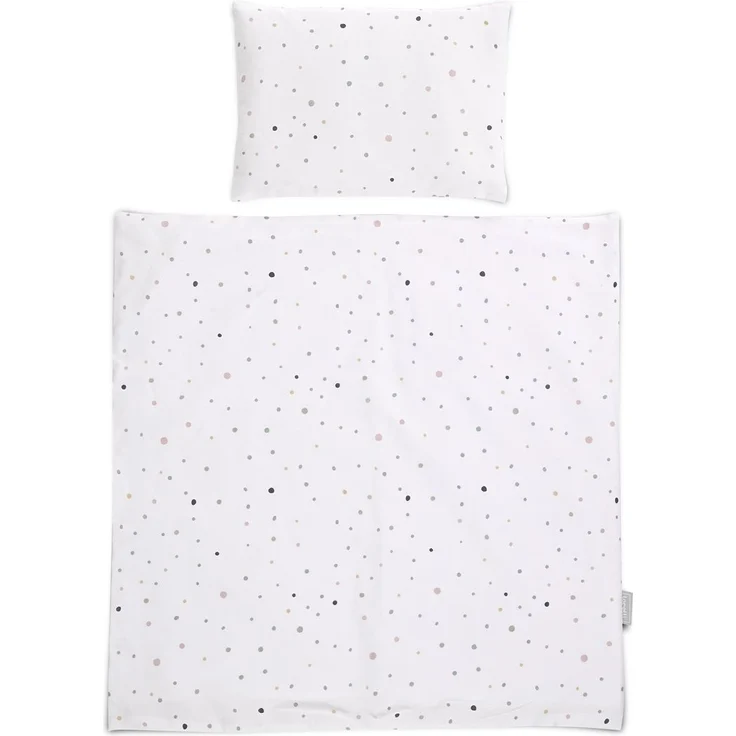 Lorelli Babybettwäsche-Set Eva 5-tlg Decke 75 x 75 cm, Kissen 29 x 42 cm, Bezüge weiß Punkte – Bild 1