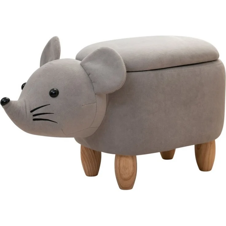 SVITA Kinderhocker Tierhocker, mit Stauraum, Sitzhocker, Sitztruhe, Maus Grau