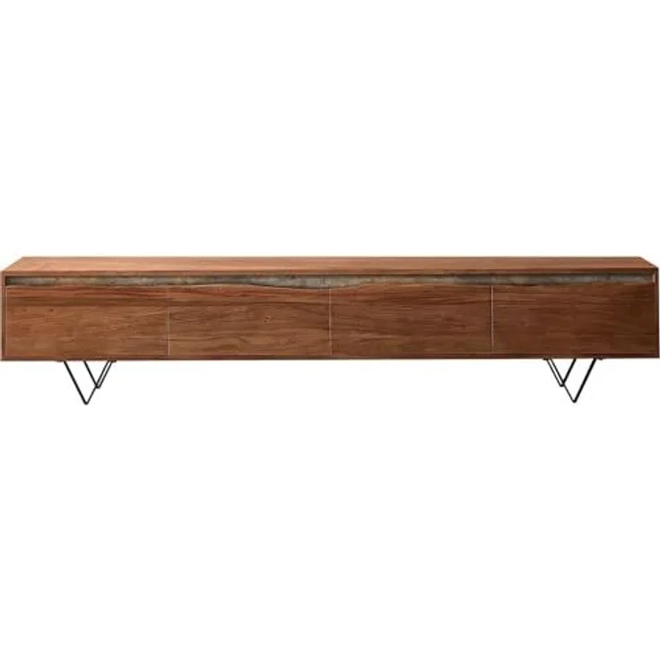 Lowboard Stonegrace 220 cm Akazie Braun Baumkante 4 Türen V-Fuß Schwarz