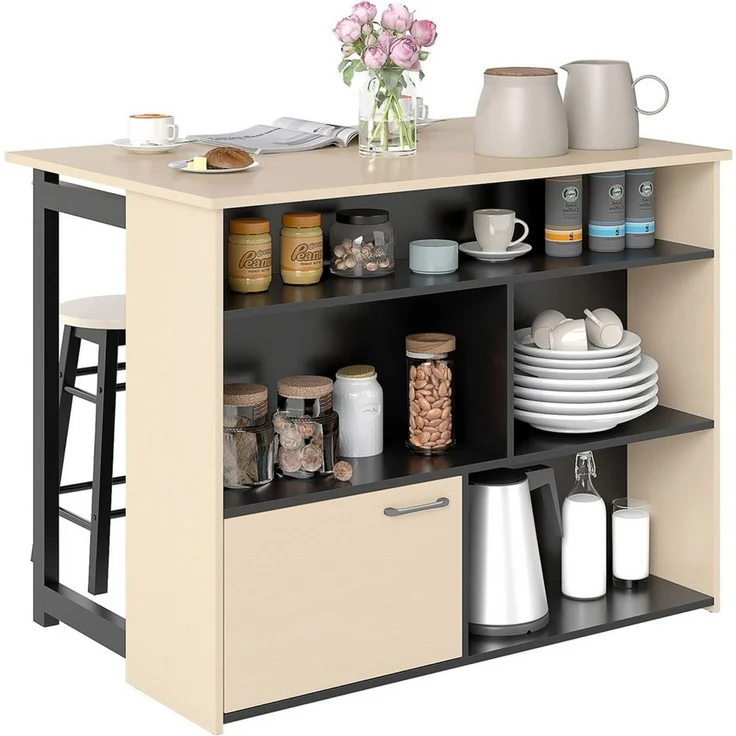 HOMCOM Bargruppe Bartisch mit Barhocker Set, Esstisch mit Klappbarer Tischplatte, (Küchentisch mit Schrank, Essgruppe für Esszimmer, Wohnzimmer) – Bild 2