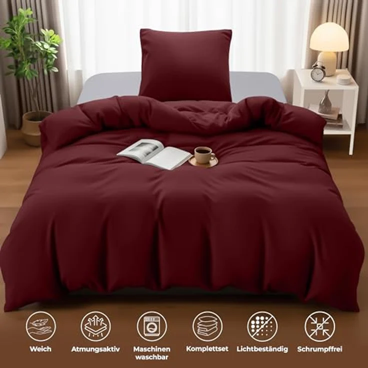 Utopia Bedding Bettwäsche 135x200 Set - Mikrofaser Bettbezug 135x200 cm + 1 Kissenbezug 80x80 cm - Burgund – Bild 6