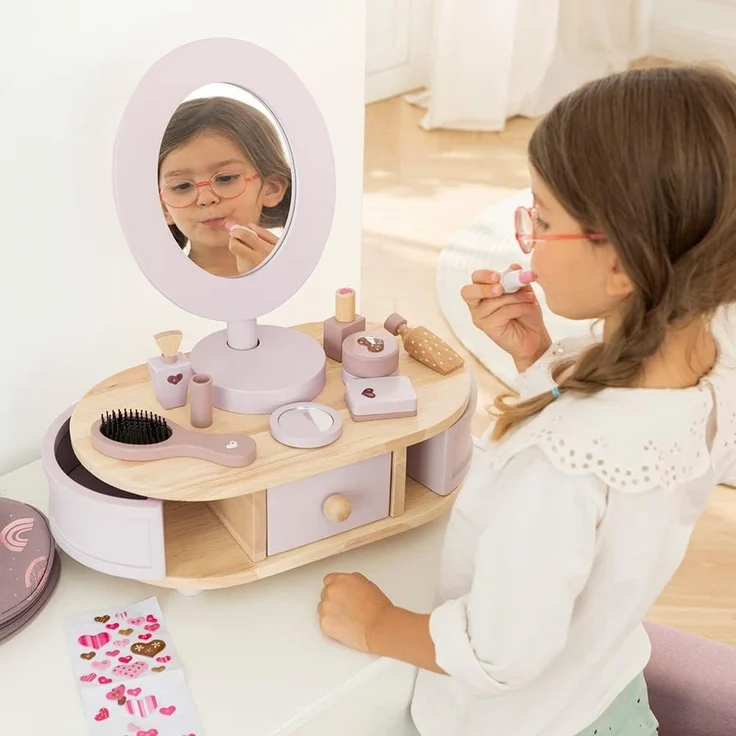 howa Schminktisch, für Kinder aus Holz mit 8 tlg. Zubehör aus Holz und Herzaufklebern – Bild 3