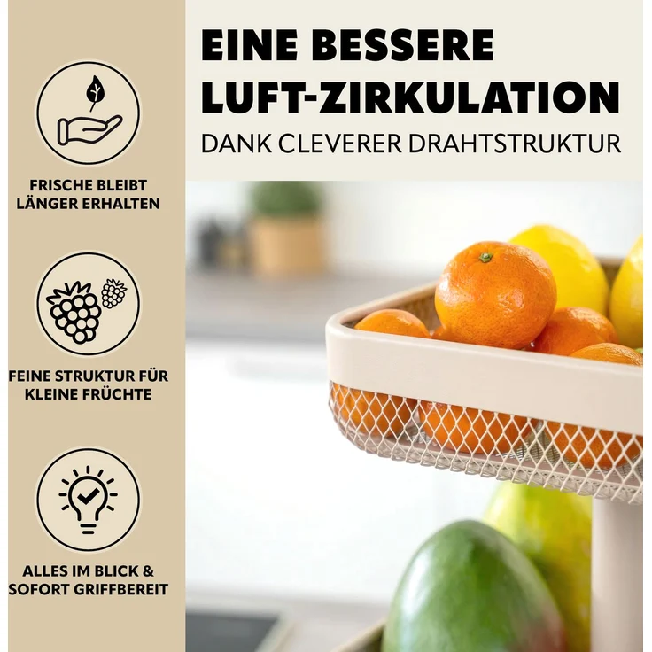 eluno Obstetagere, eckig 3-stöckig, 20 x 20 cm, 25 x 25 cm und 30 x 30 cm, aus Metall in beige – Bild 6