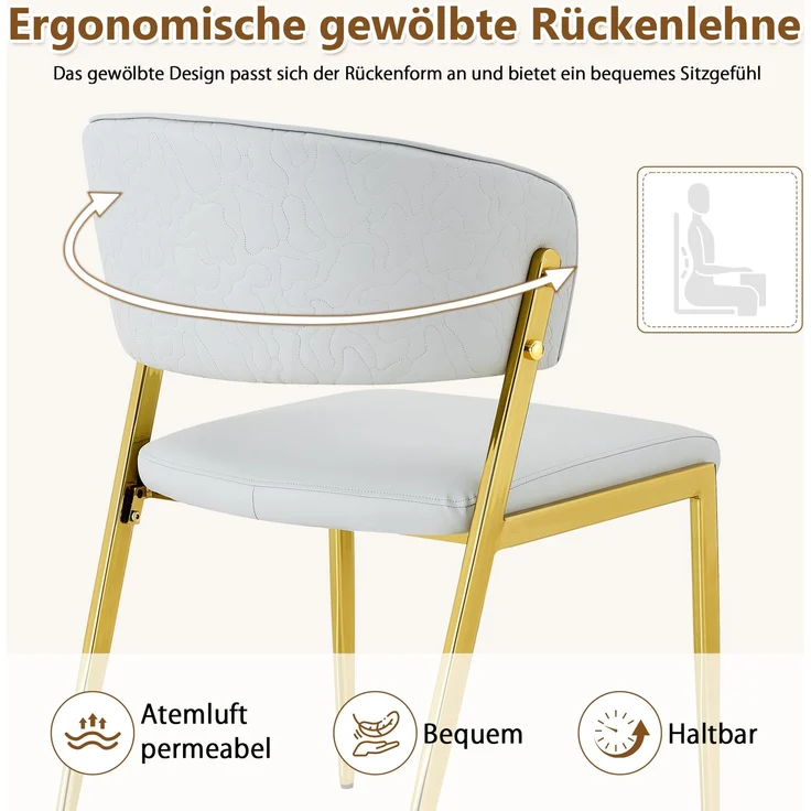 2er Set Moderne Esszimmerstühle mit Metallgestell, gepolsterter Sitz und Rückenlehne – Stabiler--Hellgrau--78x49x51cm--CHENHAONING – Bild 5