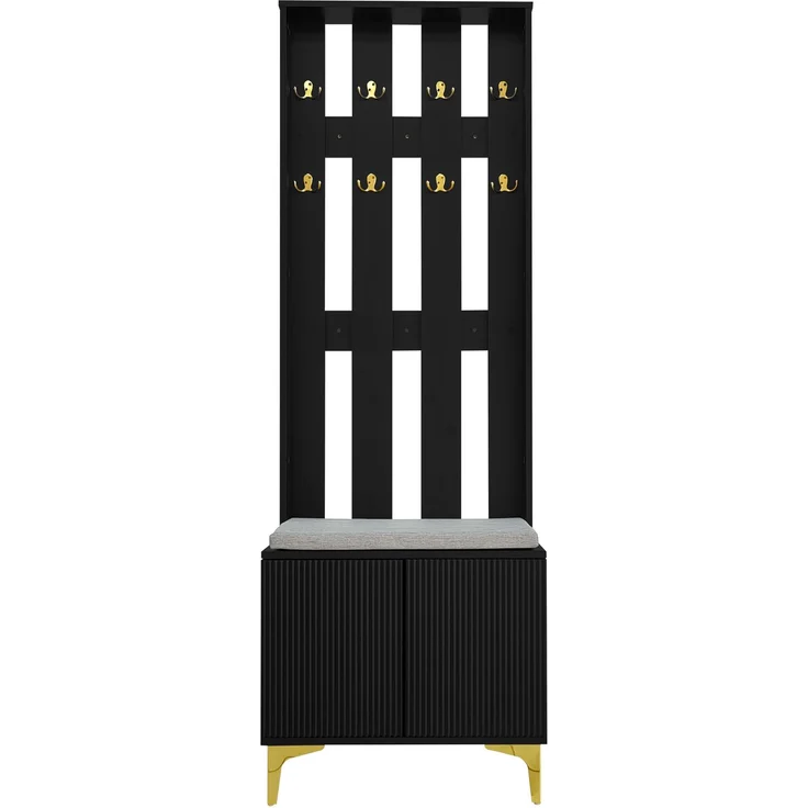 Garderobenset 60,5x35,2x180,5 cm, mit Schuhbank, Kissen, Wellenfront und Push-to-open in Schwarz/Gold – Bild 8