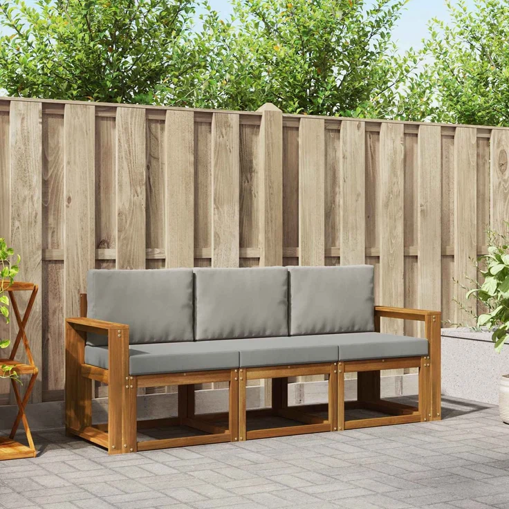 vidaXL Outdoor-Sofagarnitur 3 stk. 3-Sitzer Natur und Hellgrau 3365944 – Bild 1