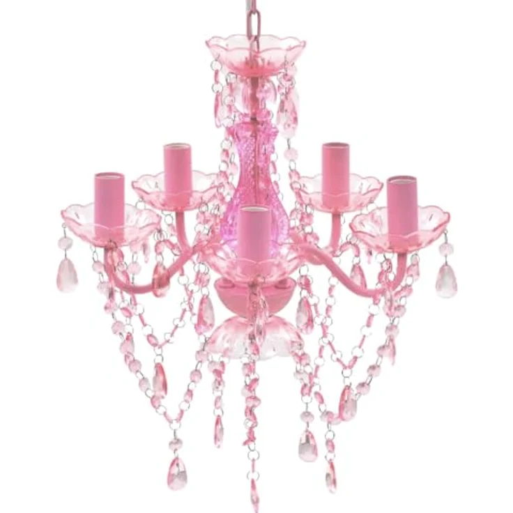 vidaXL Kronleuchter, 5 Glühbirnen, Kunstglas Rosa, Ø 38 cm – Bild 2