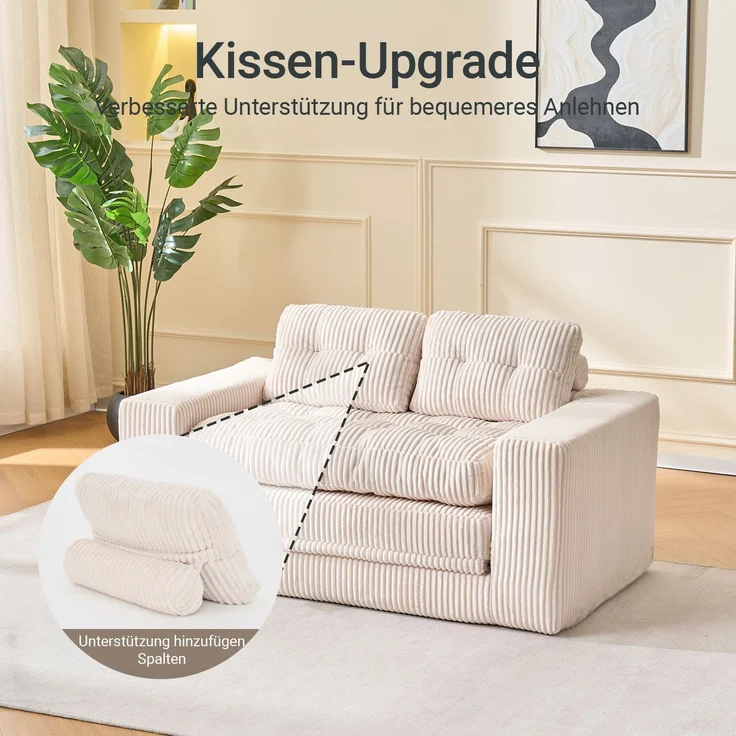 EINHOM Zweisitzer-Schlafsofa mit Memory-Schaum – kein Aufbau erforderlich, 2-in-1-Funktion, Cordbezug – kompaktes Sofa für kleine Räume, Wohnungen, Homeoffice und Schlafzimmer – Bild 4