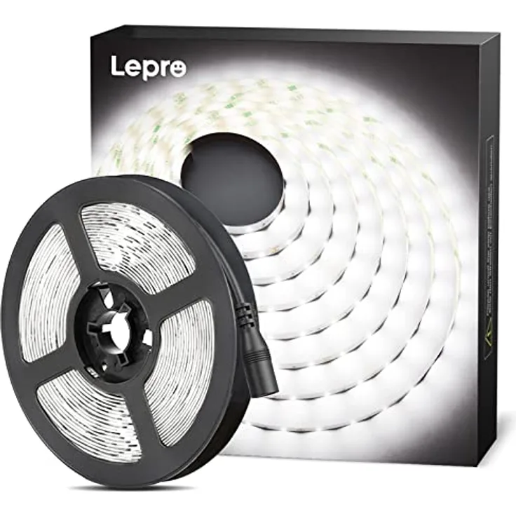 Lepro LED Strip Kaltweiß 5M, 12V Selbstklebend mit 300 x 2835 LEDs, 6000K 2300 Lumen Dimmbar, DIY Lichtband für Innen Heimküche Deko, ohne Netzteil