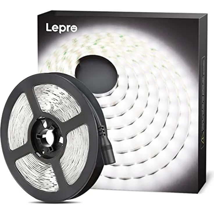 Lepro LED Strip Kaltweiß 5M, 12V Selbstklebend mit 300 x 2835 LEDs, 6000K 2300 Lumen Dimmbar, DIY Lichtband für Innen Heimküche Deko, ohne Netzteil – Bild 1