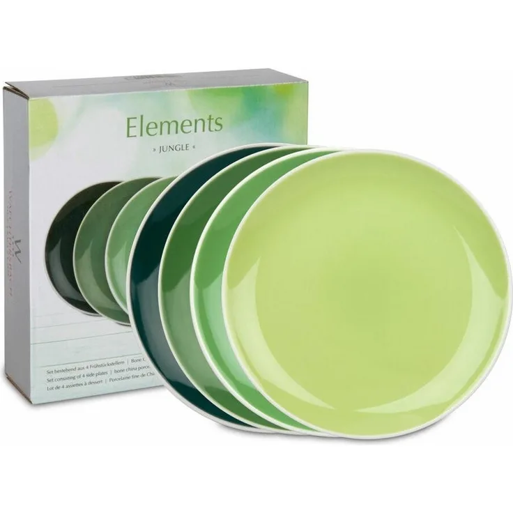 Waechtersbach Elements Jungle Teller 4er Set, Speiseteller, im Geschenkkarton, Bone China, Grün, Ø 19 cm, 41 5 973 1000