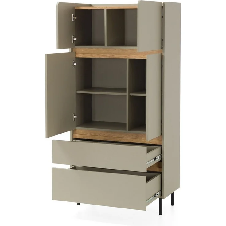 Beautysofa Kommode LICO mit 2 Schubladen, 4 Türen, 6 Regalböden (grifflos ideal für Jugendzimmer, Wohnzimmer, Büro, stabiles Corps aus laminierter Platte), moderne Farben Sandbeige oder Eukalyptus – Bild 2