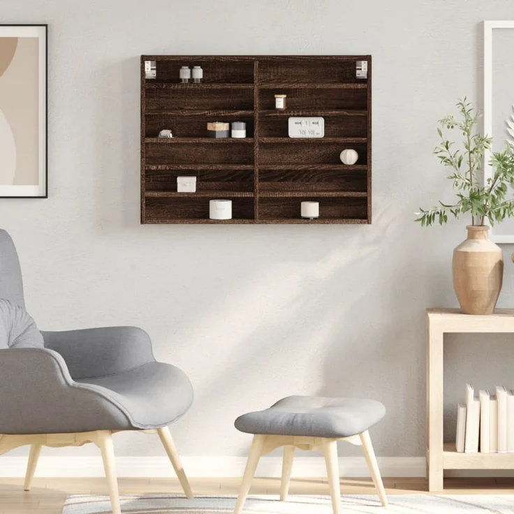 vidaXL Vitrinenschrank Braun Eichen-Optik 80x8,5x58 cm Holzwerkstoff 847960 – Bild 3