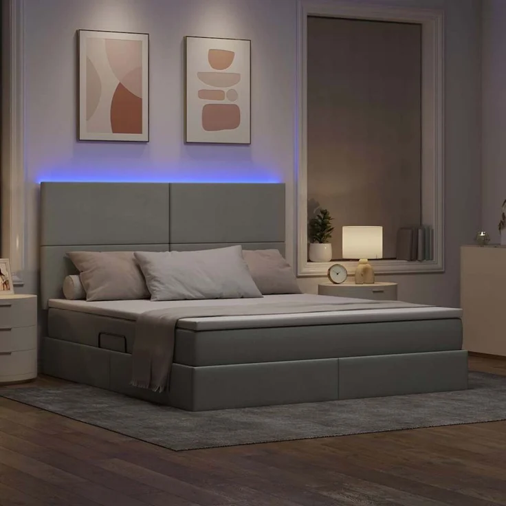 vidaXL LED-Speicherbett mit Matratze Hellgrau 180 x 200 cm Stoff 3372369 – Bild 5
