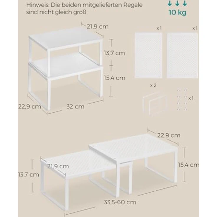 Songmics Gewürzregal, 2er Set, Küchenregal, Küchen-Organizer, Küche, Gewürzhalter, erweiterbar, stapelbar, kleines Regal, Metall, weiß KCS01WT – Bild 8