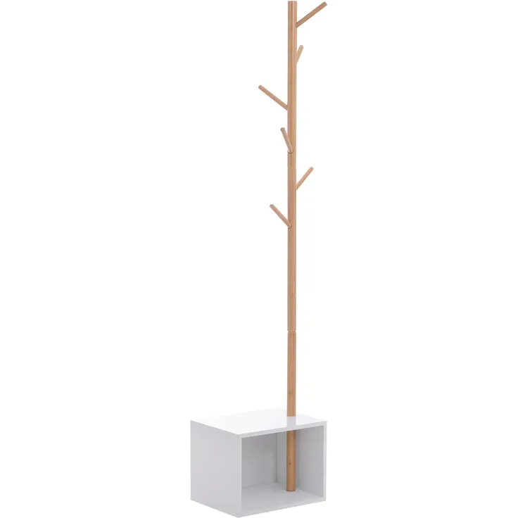 MELAYR, Gemütliche 2-in-1-Garderobe und Aufbewahrungseinheit, 40 x 30 x 180 cm (L x B x H), weißes MDF, Massivholz, Weiß