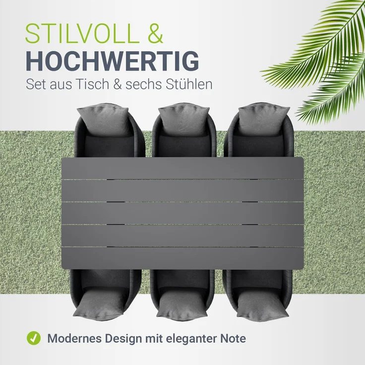 Juskys Premium Gartengarnitur Costa Luna 7-teilig - Witterungsbeständig & pflegeleicht - mit Tisch & 6 Stühlen - inkl. weicher Sitzkissen - Anthrazit – Bild 3