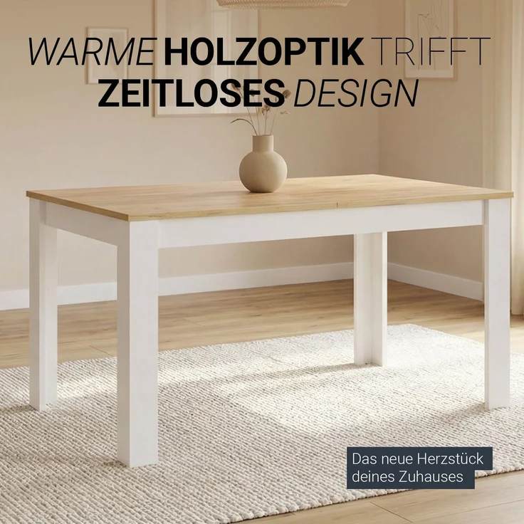 Esstisch ausziehbar 135x86 cm Wohnzimmertisch Weiß Holz Eiche Küchentisch Esszimmertisch Holztisch Tisch – Bild 5