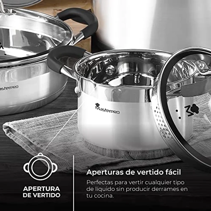 Topf mit Deckel Masterpro foodies bgmp-1502-bk Edelstahl (5 L) 24 x 12 cm – Bild 8