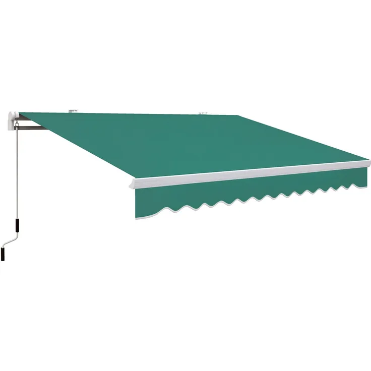 Manuelle Markise 395 x 245 cm mit Kurbel, für Balkon, Terrasse oder Patio, aus Aluminium und 280 g/m² Polyestergewebe, UV-beständig, grün