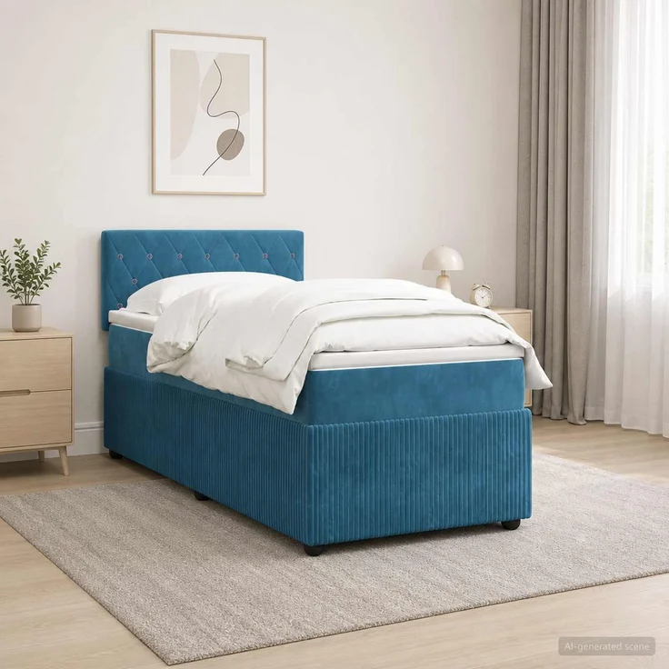 vidaXL Boxspringbett mit Matratze mit Kopfteil Blau 100 x 200 cm Samt 3453081 – Bild 1