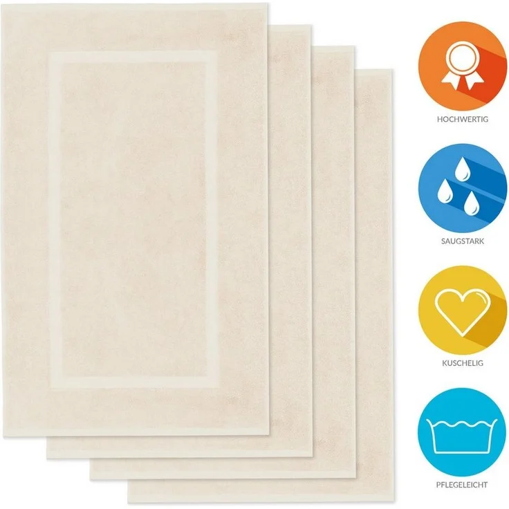 Lavea Badematte 4er Set Badeteppiche Elena Frottee 50x80 cm Badvorleger, 100% Baumwolle, 500 g/m² Frottier, weich & saugstark, pflegeleicht – Bild 1