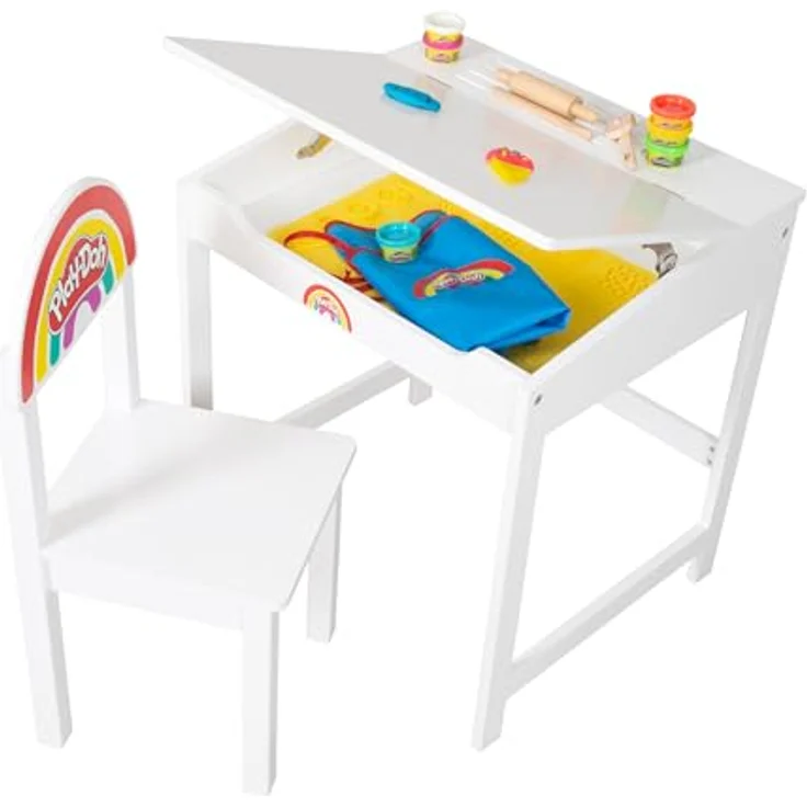 roba x Play-Doh Schulpult - FSC-Holzwerkzeuge, 3D-Kreativmatte, 6 Knetdosen, Schürze & Stuhl - Kreatives Mal-, Bastel- und Spielpult - Für Kinder ab ab 3 Jahren – Bild 4