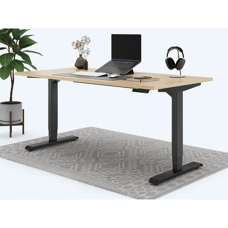 Desktopia Pro X - Elektrisch höhenverstellbarer Schreibtisch / Ergonomischer Tisch mit Memory-Funktion, Ahorn, Gestell Schwarz, 120x80 cm – Bild 1