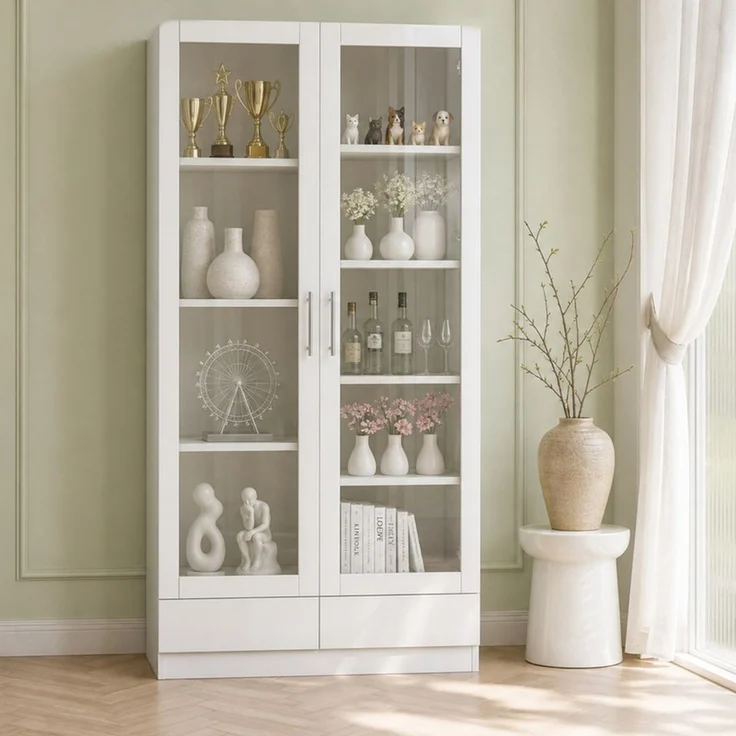 ZUBALIYA Aktenschränke, 80×40×160 cm, Hochschrank & Aufbewahrungsschrank mit 2 Schubladen, Weiß – Bild 6