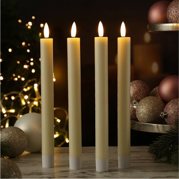 MARELIDA LED-Kerze LED Stabkerzen LISA Tafelkerzen Dinnerkerzen wiederaufladbar creme 4St, LED Classic, warmweiß (2100K bis 3000K) – Bild 3