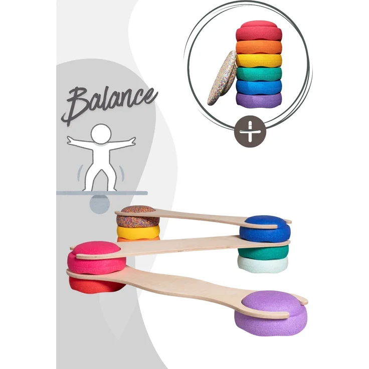 tiSsi® Balance Board Set inkl. Stapelstein 6er Set Rainbow Classic inkl. Board – Bild 2