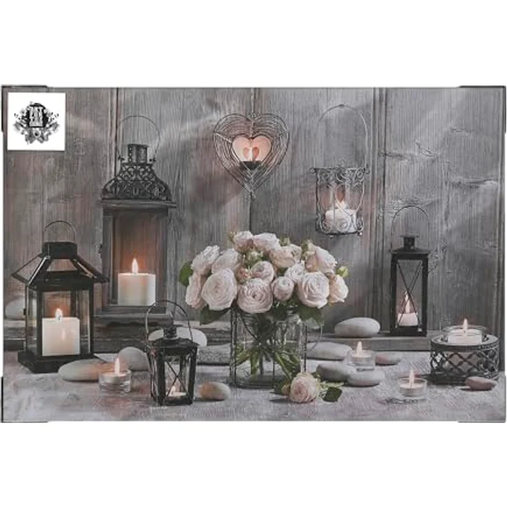 Art For The Home Cosy Kerzen LED Leinwandbild, 60x90cm mit Holzrahmen und 3D-Lichteffekt – Bild 2