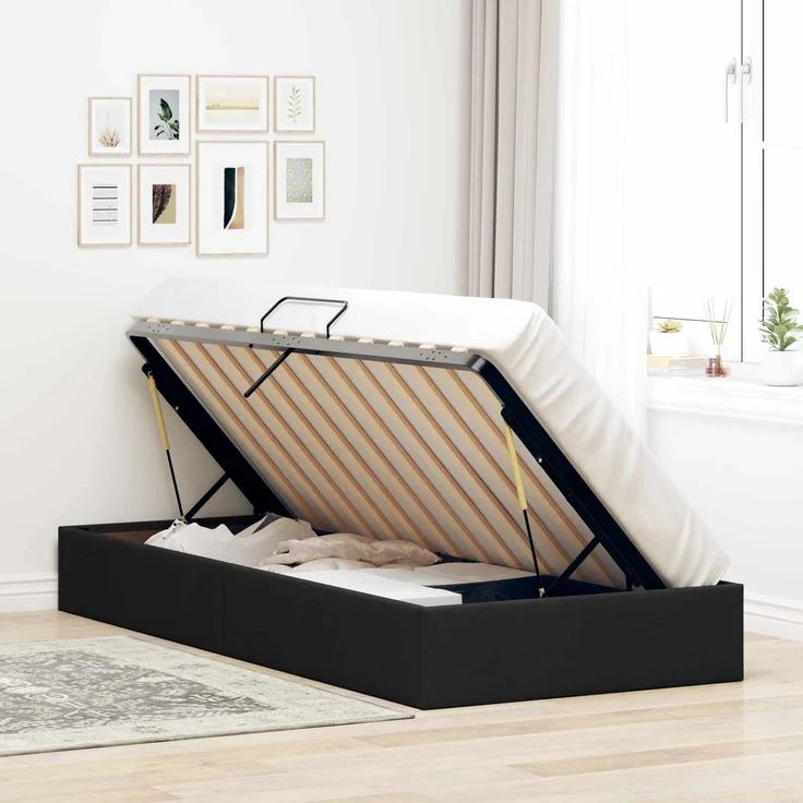vidaXL Ottoman Bettgestell mit Speicher Schwarz 100 x 200 cm Stoff 3442804 – Bild 4
