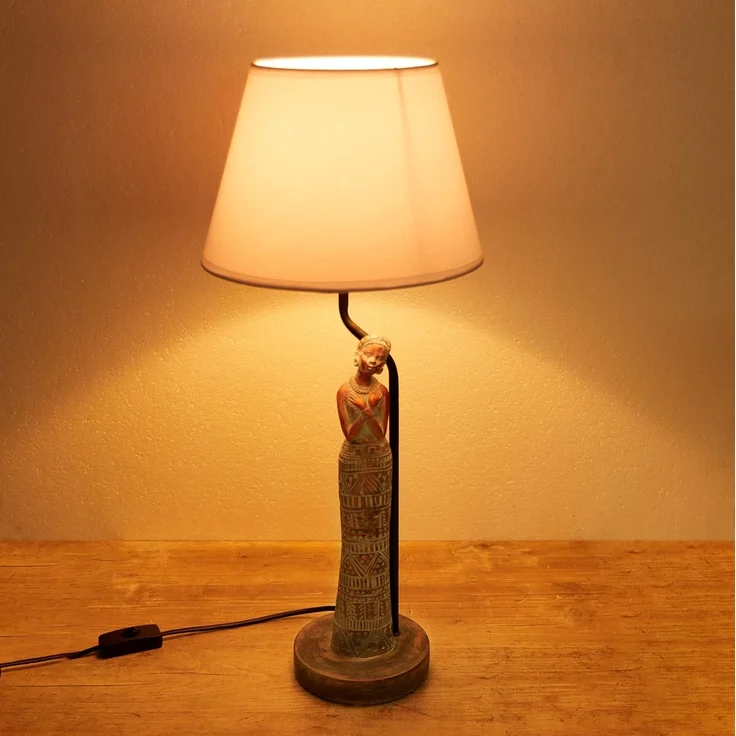 BRUBAKER Nachttischlampe Tischleuchte Afrikanische Frau in Kupfer-Optik, ohne Leuchtmittel, Motiv Lampe mit Keramikfuß, Höhe 58 cm – Bild 7