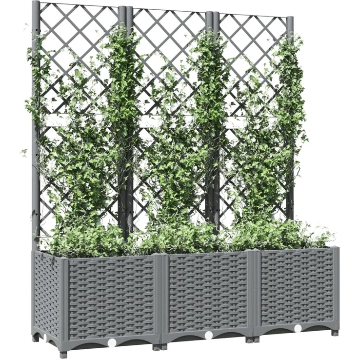 vidaXL Pflanzkübel mit Rankgitter Hellgrau 120x40x136 cm PP 153274 – Bild 3